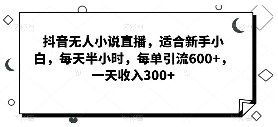抖音无人小说直播，适合新手小白，每天半小时，每单引流600+，一天收入300+-test