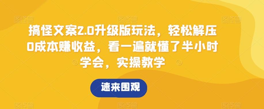 搞怪文案2.0升级版玩法，轻松解压0成本赚收益，看一遍就懂了半小时学会，实操教学【揭秘】-test