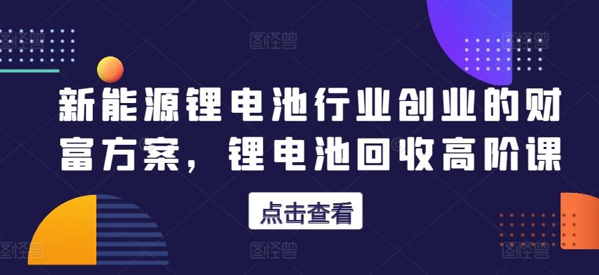 新能源锂电池行业创业的财富方案，锂电池回收高阶课-test