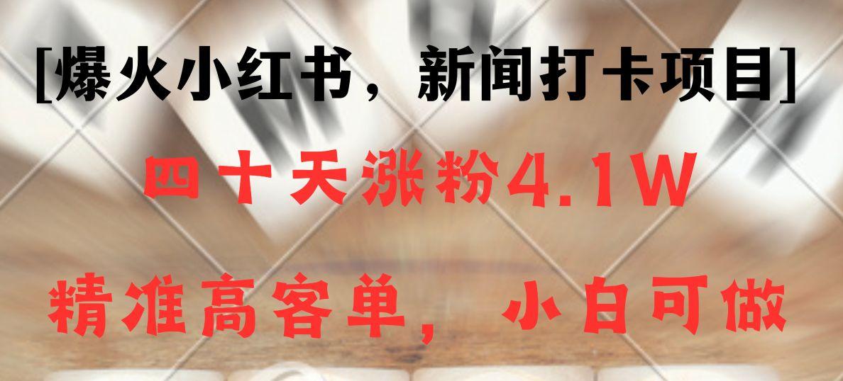 新闻打卡项目，小红书40天涨粉4.1w，高客单精准粉，变现能力超强-test