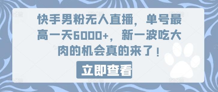 快手男粉无人直播，单号最高一天6000+，新一波吃大肉的机会真的来了-test