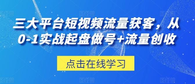 三大平台短视频流量获客，从0-1实战起盘做号+流量创收-test