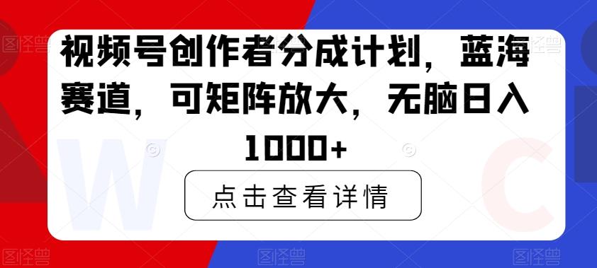 视频号创作者分成计划，蓝海赛道，可矩阵放大，无脑日入1000+-test