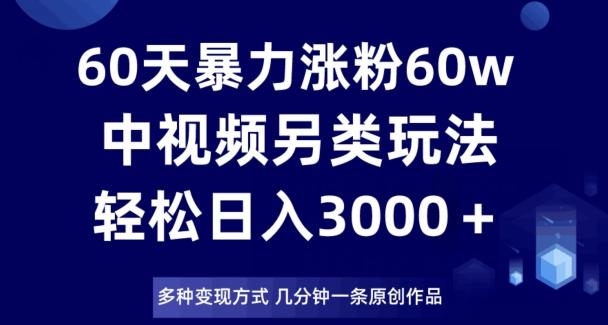 60天暴力涨粉60W，中视频另类玩法，日入3000＋，几分钟一条原创作品多种变现方式-test