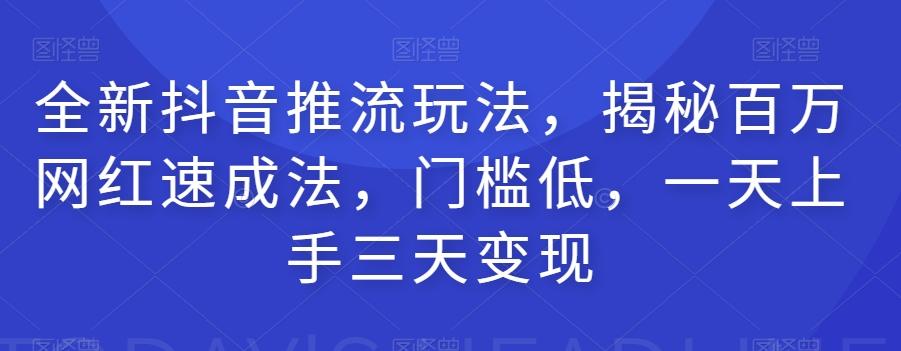 全新抖音推流玩法，揭秘百万网红速成法，门槛低，一天上手三天变现-test