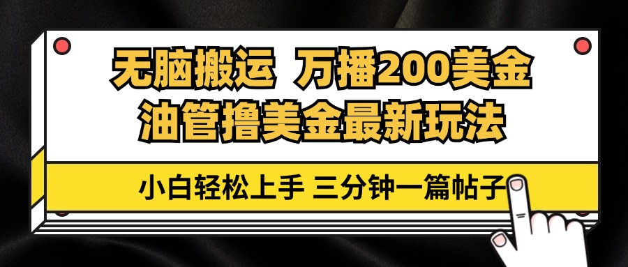 油管无脑搬运撸美金玩法教学，万播200刀，三分钟一篇帖子，小白轻松上手-test