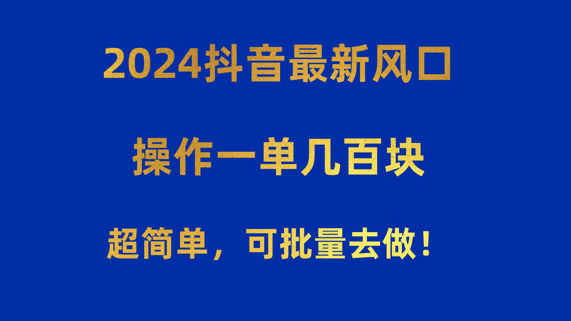 2024抖音最新风口！操作一单几百块！超简单，可批量去做！！！-test