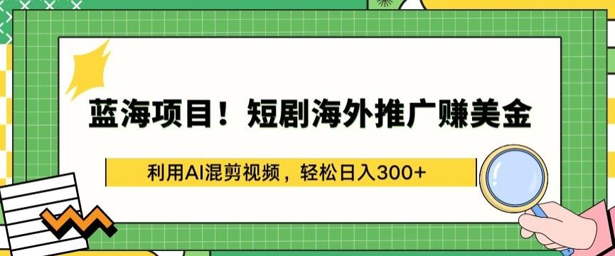 蓝海项目!短剧海外推广赚美金，利用AI混剪视频，轻松日入300+【揭秘】-test