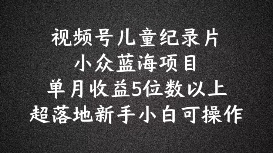 2024蓝海项目视频号儿童纪录片科普，单月收益5位数以上，新手小白可操作【揭秘】-test