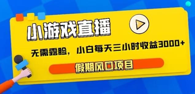 小游戏直播，假期风口项目，无需露脸，小白每天三小时，到账3000+-test