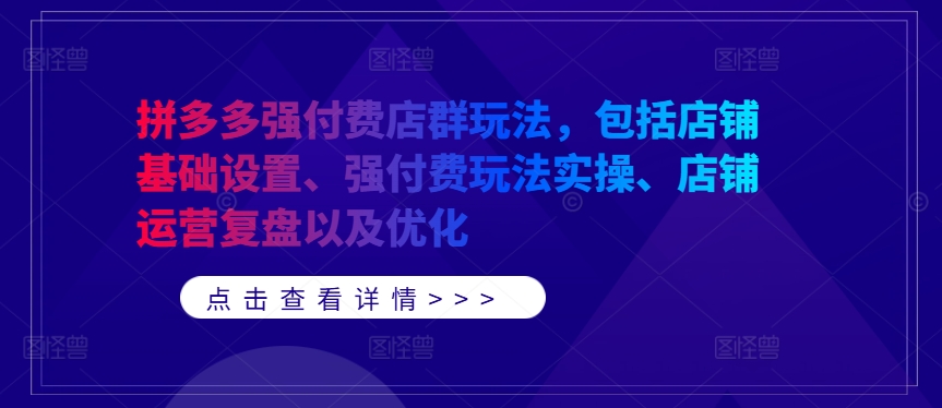 拼多多强付费店群玩法，包括店铺基础设置、强付费玩法实操、店铺运营复盘以及优化-test