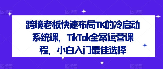 跨境老板快速布局TK的冷启动系统课，TikTok全案运营课程，小白入门最佳选择-test