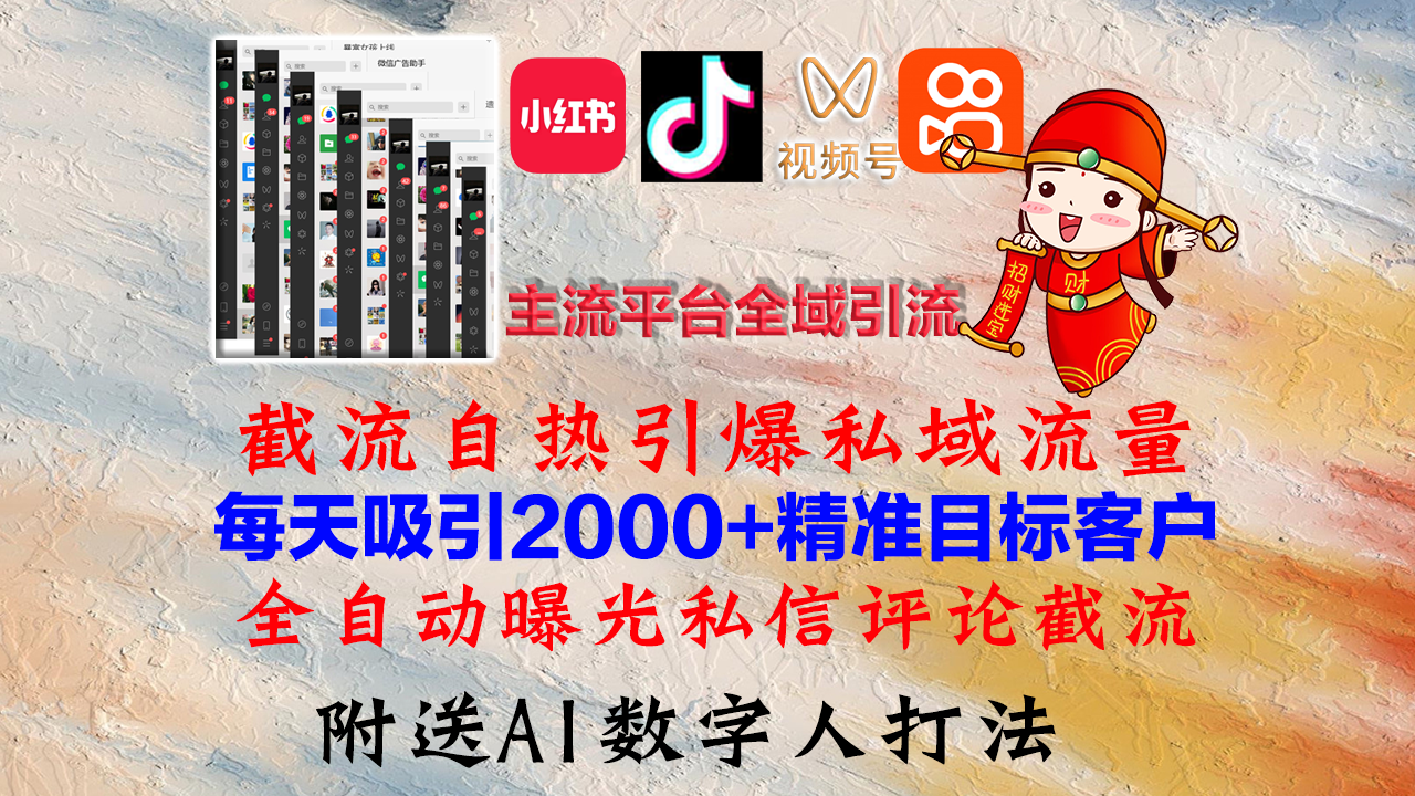 小红书，抖音，视频号，快手主流平台全域引流，截流自热引爆私域流量，…-test