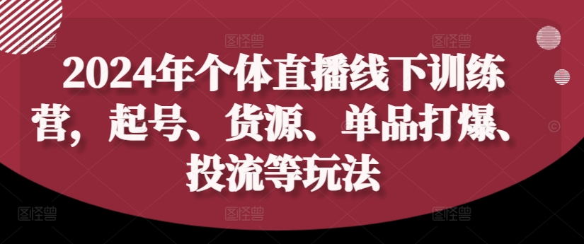 2024年个体直播训练营，起号、货源、单品打爆、投流等玩法-test