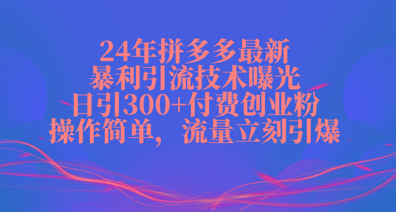 24年拼多多最新暴利引流技术曝光，日引300+付费创业粉，操作简单，流量…-test