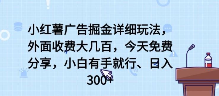 小红薯广告掘金详细玩法，外面收费大几百，小白有手就行，日入300+【揭秘】-test