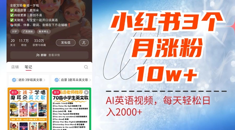 小红书三个月涨粉10W，AI英语视频0成本制作，每天轻松日入2000+-test