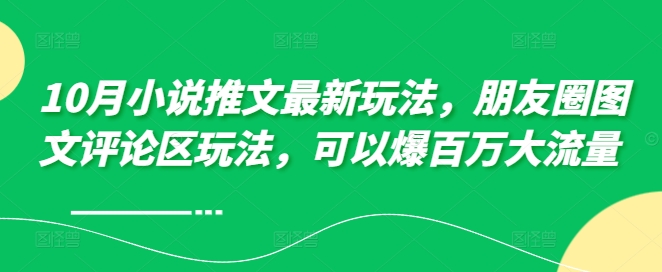 10月小说推文最新玩法，朋友圈图文评论区玩法，可以爆百万大流量 -test