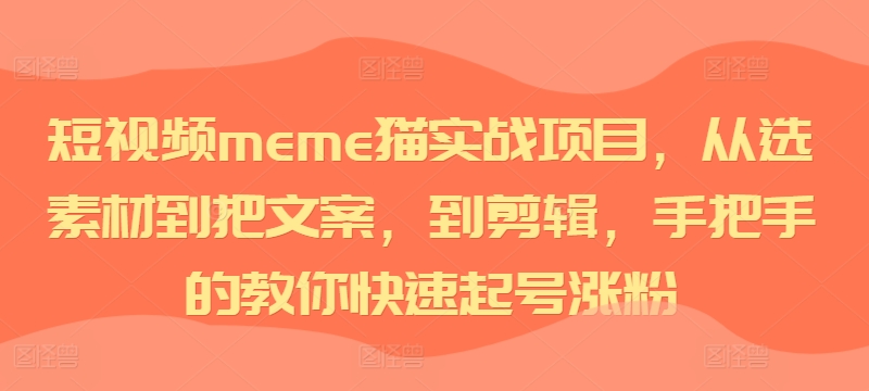 短视频meme猫实战项目，从选素材到把文案，到剪辑，手把手的教你快速起号涨粉-test