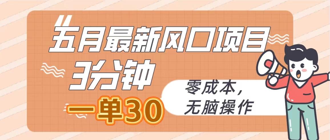 五月最新风口项目，3分钟一单30，零成本，无脑操作-test