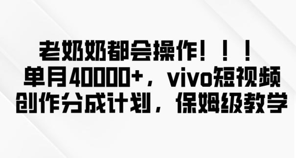 老奶奶都会操作，新平台无脑操作，单月40000+，vivo短视频创作分成计划【揭秘】-test