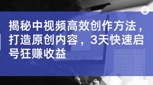 揭秘中视频高效创作方法，打造原创内容，3天快速启号狂赚收益【揭秘】-test