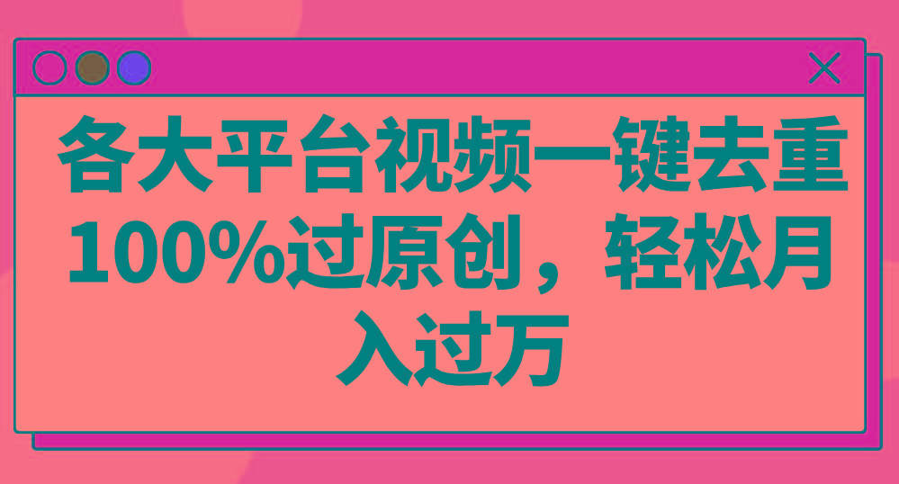 各大平台视频一键去重，100%过原创，轻松月入过万！-test
