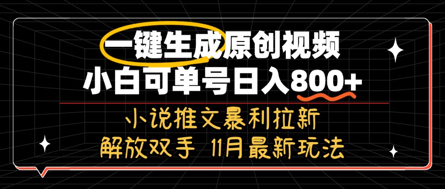 11月最新玩法小说推文暴利拉新，一键生成原创视频，小白可单号日入800+…-test