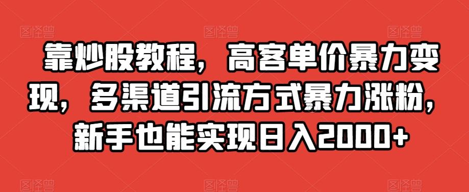 靠炒股教程，高客单价暴力变现，多渠道引流方式暴力涨粉，新手也能实现日入2000+【揭秘】-test