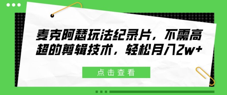 麦克阿瑟玩法纪录片，不需高超的剪辑技术，轻松月入2w+【揭秘】-test