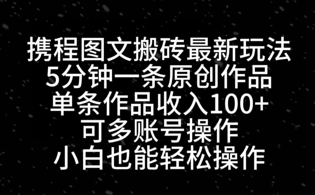 携程图文搬砖最新玩法，5分钟一条原创作品，单条作品收入100+-test