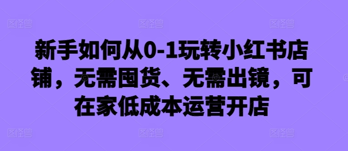新手如何从0-1玩转小红书店铺，无需囤货、无需出镜，可在家低成本运营开店-test