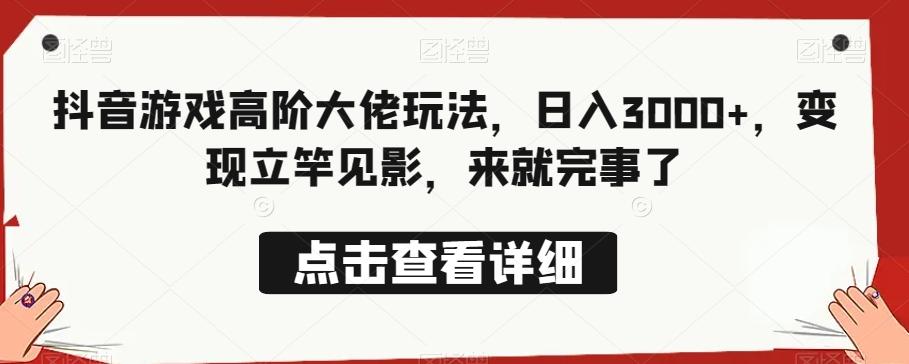 抖音游戏高阶大佬玩法，日入3000+，变现立竿见影，来就完事了-test