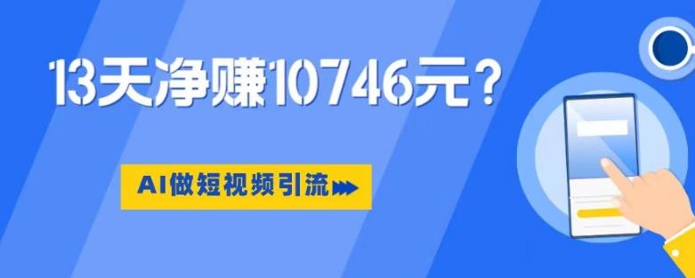 利用AI做短视频引流，卖398的虚拟产品，13天净赚10746元？-test