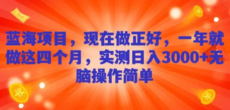 蓝海项目，现在做正好，一年就做这4个月，实测日入3000+，无脑简单操作-test