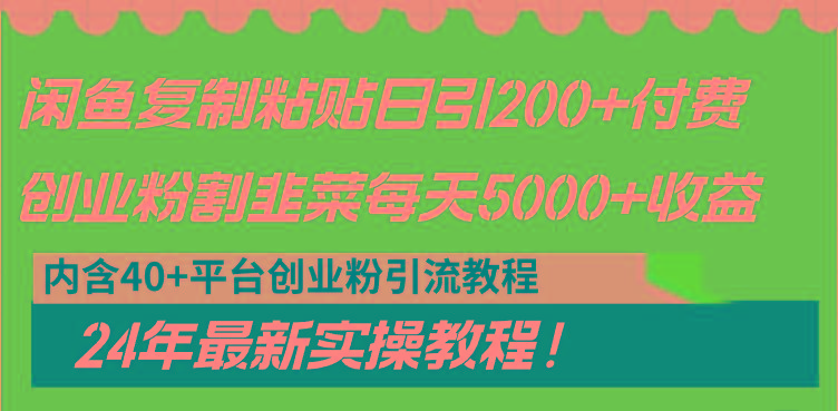 闲鱼复制粘贴日引200+付费创业粉，割韭菜日稳定5000+收益，24年最新教程！-test