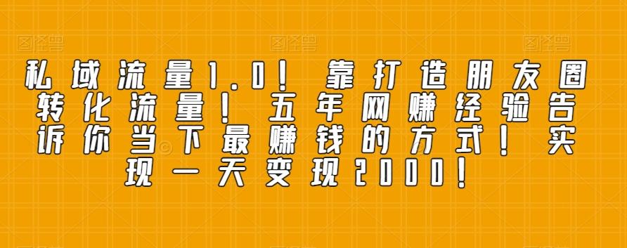 私域流量1.0！靠打造朋友圈转化流量！五年网赚经验告诉你当下最赚钱的方式！实现一天变现2000！-test