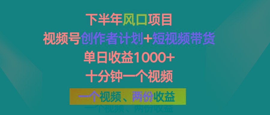 下半年风口项目，视频号创作者计划+视频带货，单日收益1000+，一个视频两份收益-test