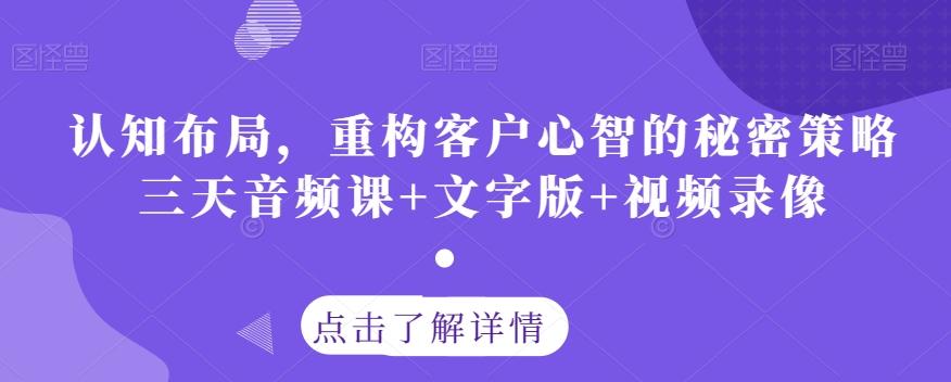 认知布局，重构客户心智的秘密策略三天音频课+文字版+视频录像-test