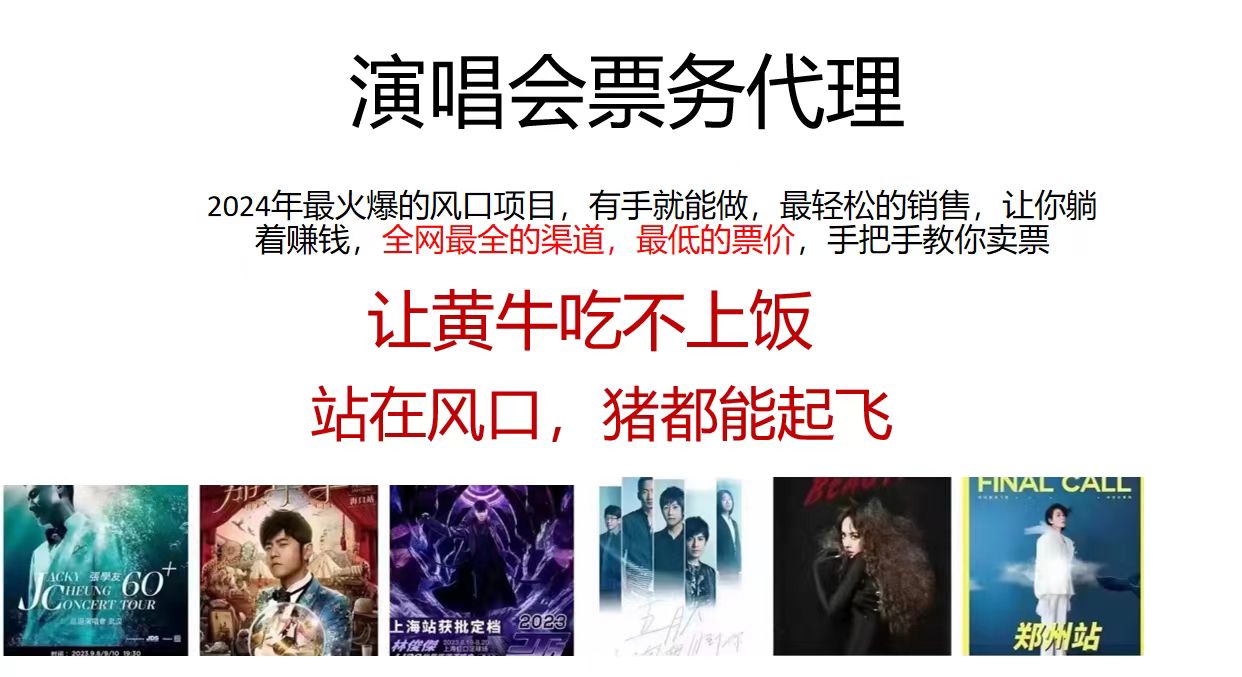 演唱会票务代理，2024年最火爆风口项目，全网最低的票价，小白一分钟上手日入2000+-test