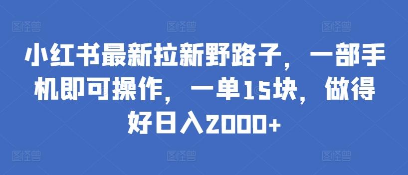 小红书最新拉新野路子，一部手机即可操作，一单15块，做得好日入2000+【揭秘】-test