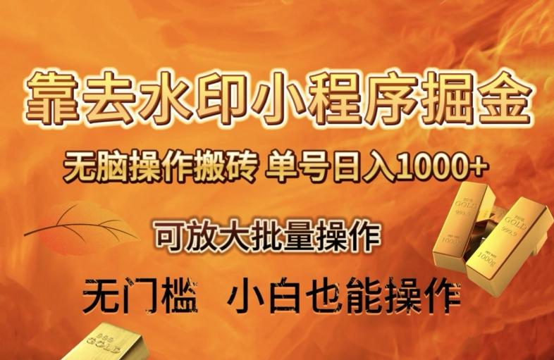靠去水印小程序无脑操作搬砖，单号日入1000+保姆级教程可放大批量操作【揭秘】-test
