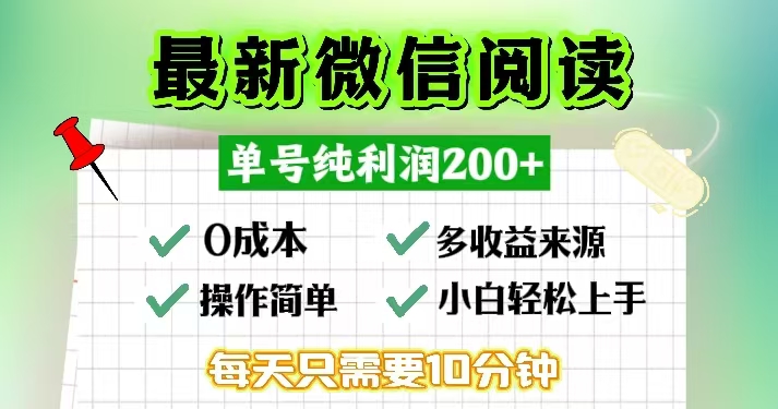 微信阅读最新玩法，每天十分钟，单号一天200+，简单0零成本，当日提现-test