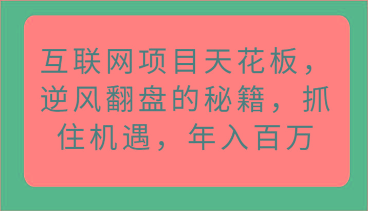 互联网项目天花板，逆风翻盘的秘籍，抓住机遇，年入百万-test