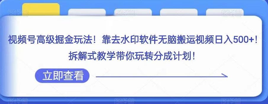 视频号高级掘金玩法，靠去水印软件无脑搬运视频日入500+，拆解式教学带你玩转分成计划【揭秘】-test