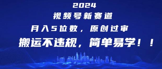 2024视频号新赛道，月入5位数+，原创过审，搬运不违规，简单易学【揭秘】-test