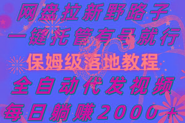 网盘拉新野路子，一键托管有号就行，全自动代发视频，每日躺赚2000＋，…-test
