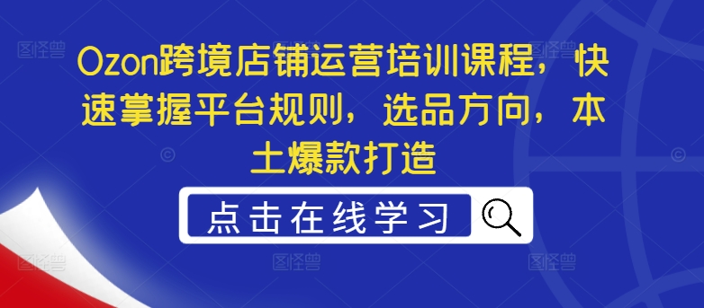 Ozon跨境店铺运营培训课程，快速掌握平台规则，选品方向，本土爆款打造-test
