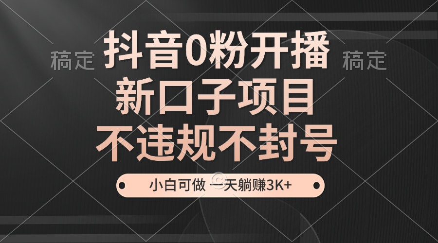 抖音0粉开播，新口子项目，不违规不封号，小白可做，一天躺赚3K+-test