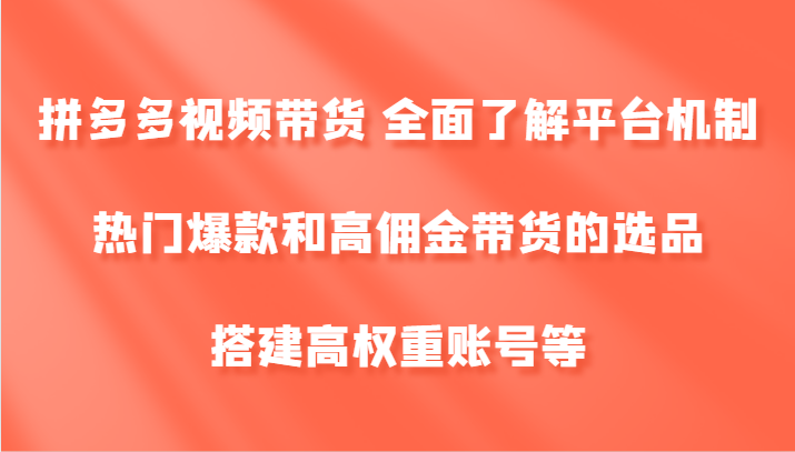 拼多多视频带货 全面了解平台机制、热门爆款和高佣金带货的选品，搭建高权重账号等-test